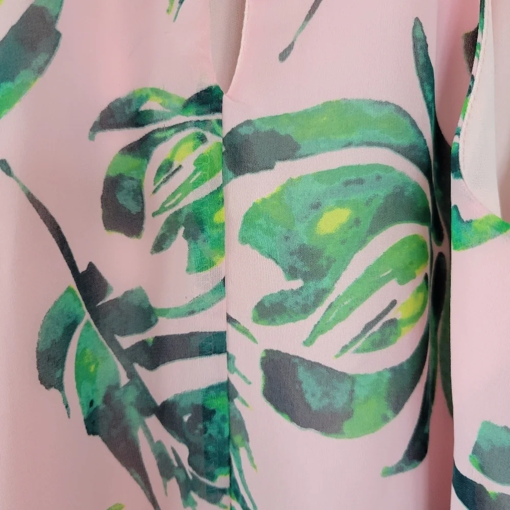 Everly‎ Halter Swing Mini Dress XS Pink Green Tropical Vacation Resort Coastal